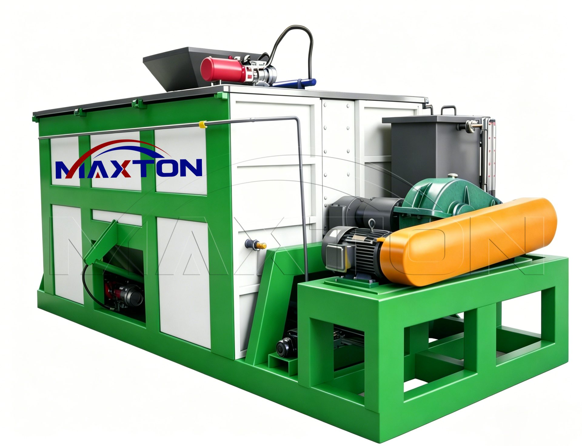 Horizontal organic fertilizer fermenter with platform and guard rails